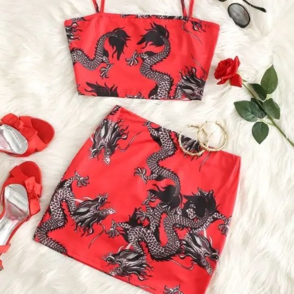 Red Dragon Skirt & Top Matching Set - Picture 1 of 12